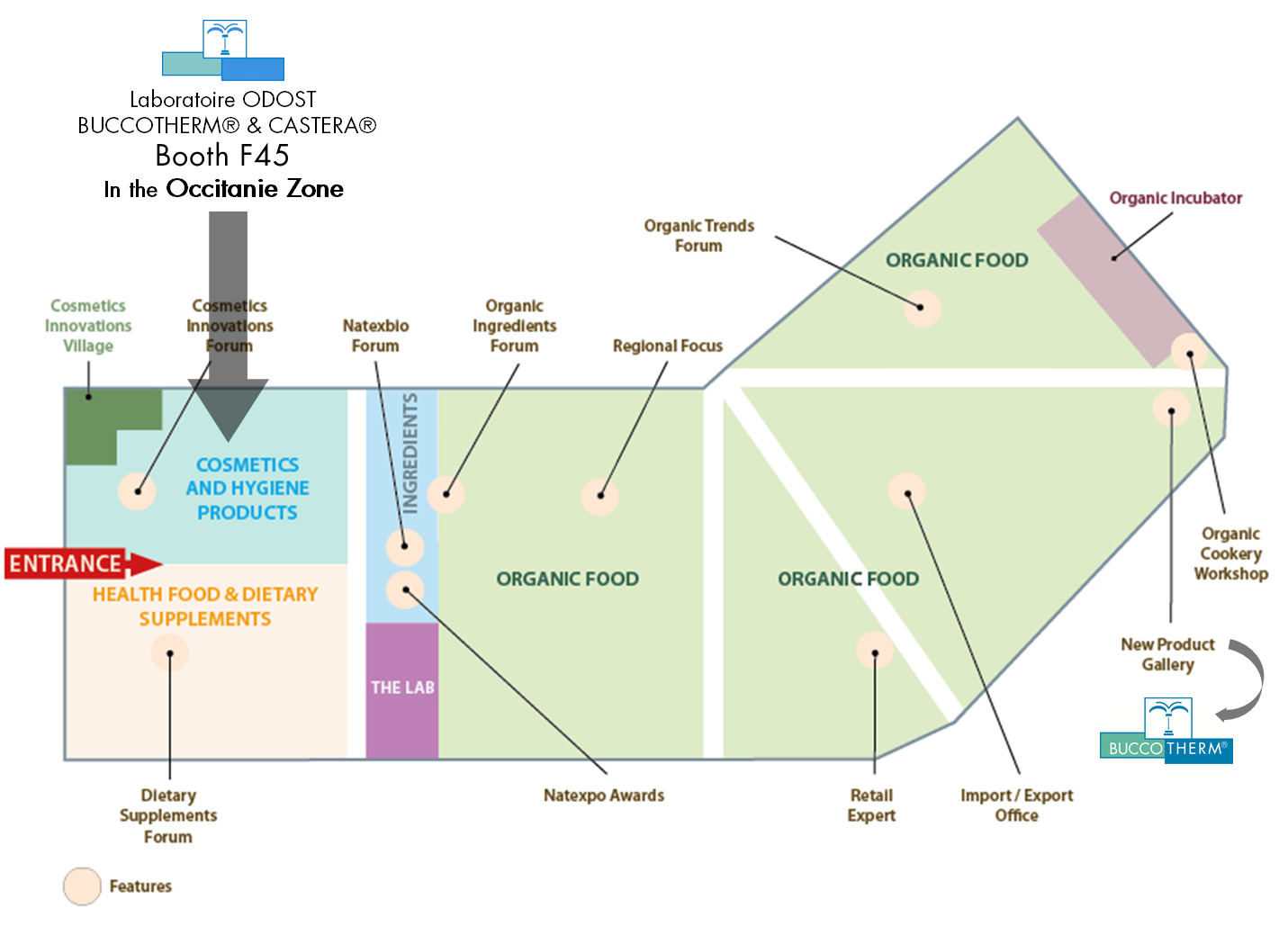 Natexpo floor plan - BUCCOTHERM booth F45 in the Région Occitanie zone